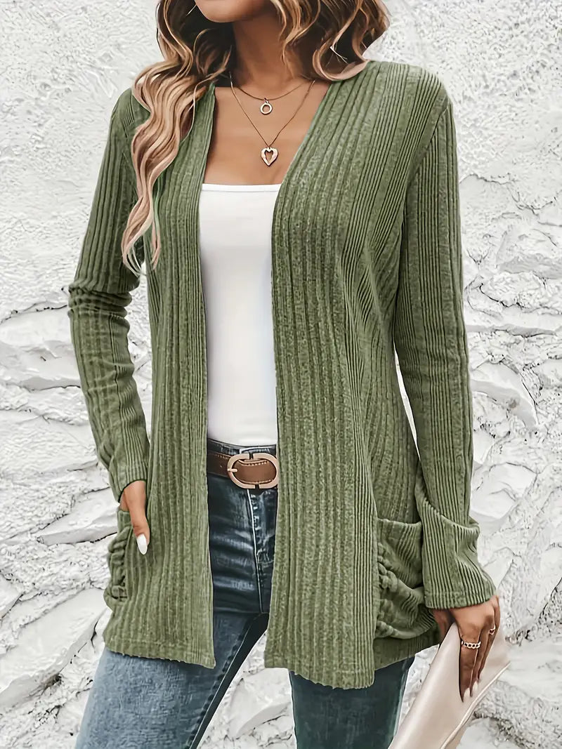 Sfrcord® Solide Strickjacke mit offener Vorderseite und Rippenmuster