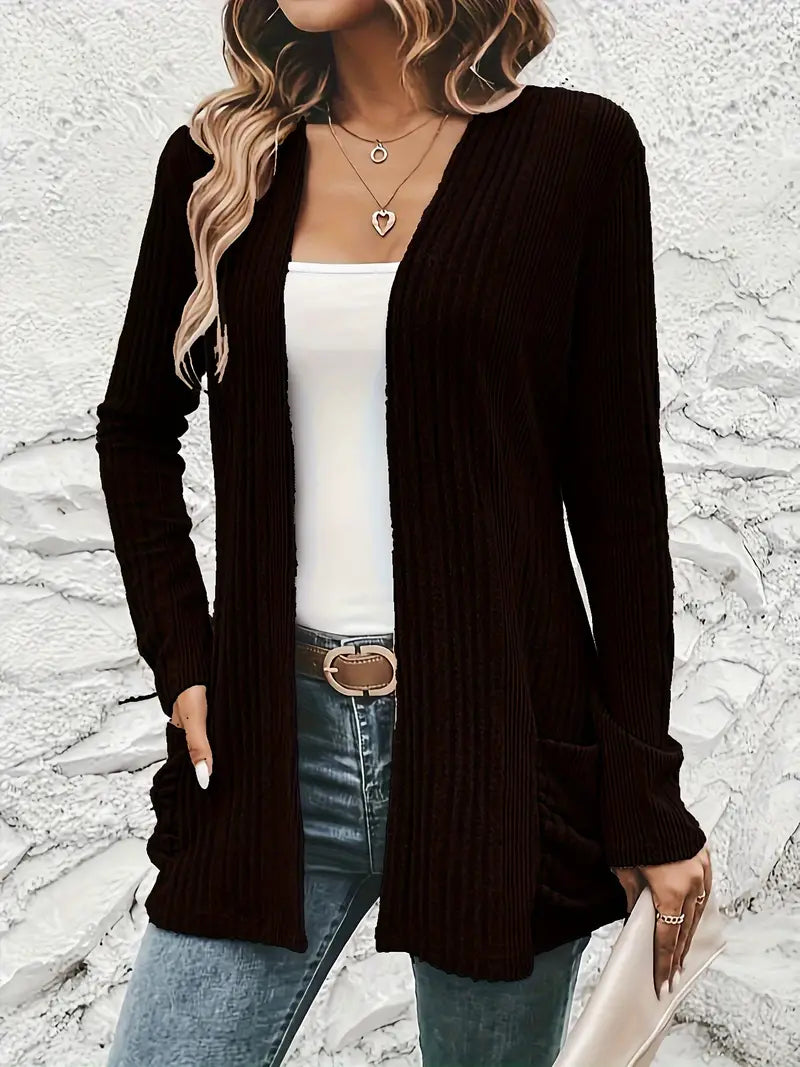 Sfrcord® Solide Strickjacke mit offener Vorderseite und Rippenmuster