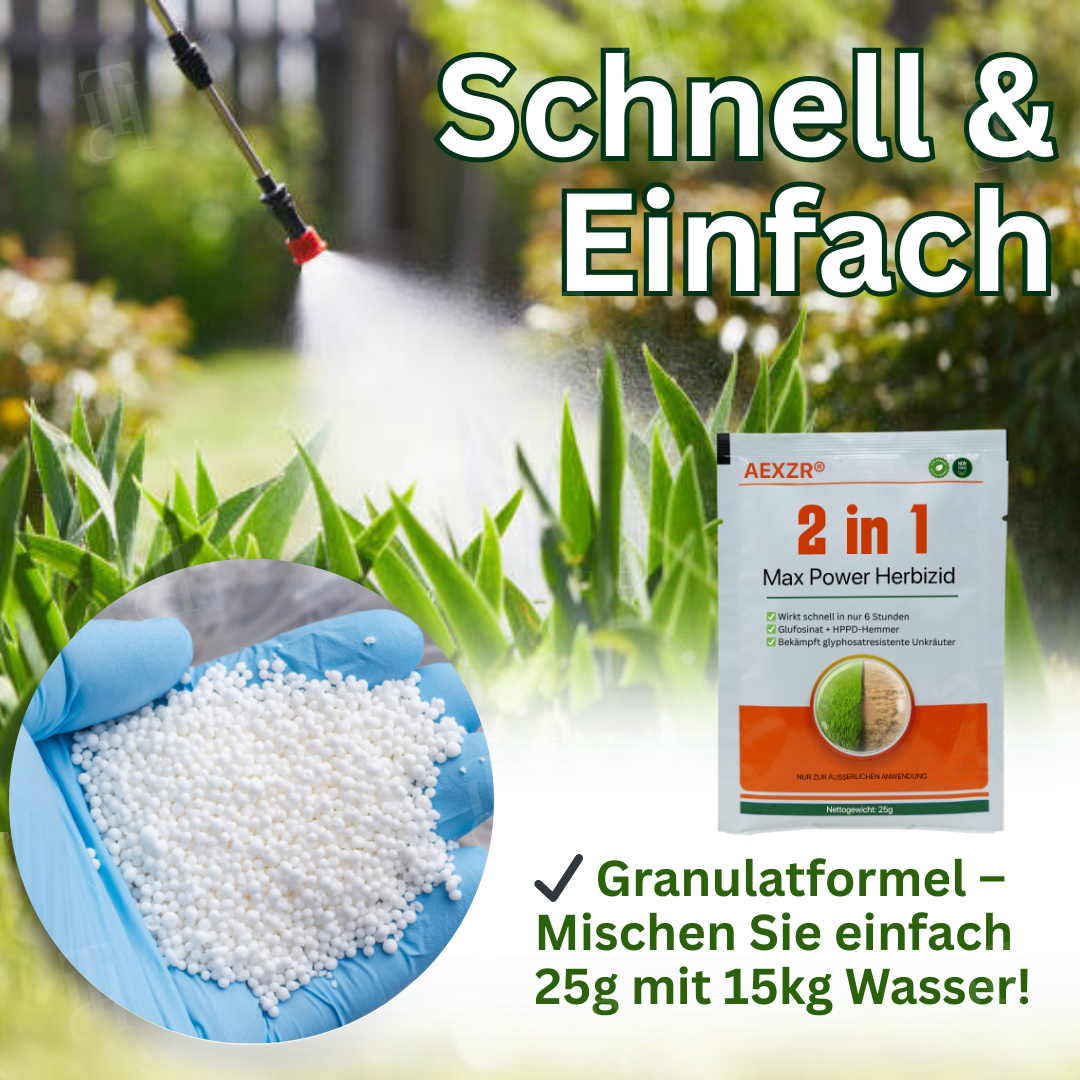 AEXZR® 2 in 1 Max Power Herbizid⚡ Das Zweifach-Wirkstoff-Kraftpaket: Beseitigt Unkraut in 6 Stunden, besiegt Glyphosat-Resistenz endgültig.